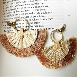 Grass weaved basket hoop & tassel‎ earrings nwt